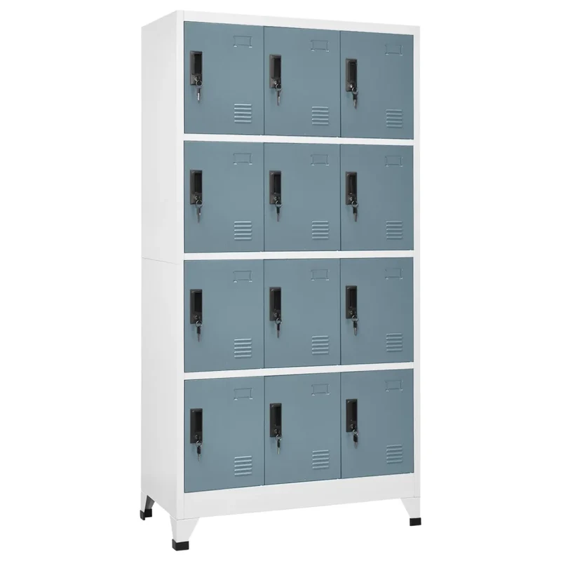 Armoire à casiers moderne avec 12 portes verrouillables 90 x 45 x 180 cm en acier gris clair 02_0047030