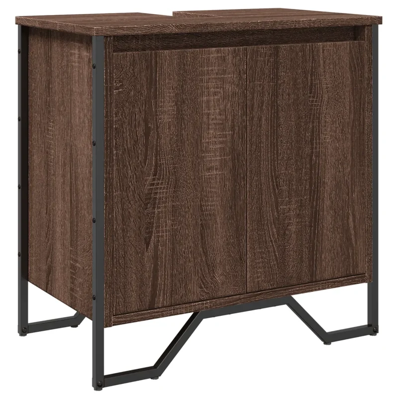Armoire lavabo de salle de bain design contemporain ergonomique 60 x 35 x 60 cm en bois d'ingénierie marron 02_0049572