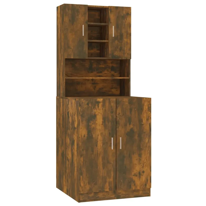 Armoire pour lave-linge moderne avec grand rangement 71 x 71,5 x 181,5 cm en bois d'ingénierie chêne fumé 02_0055235