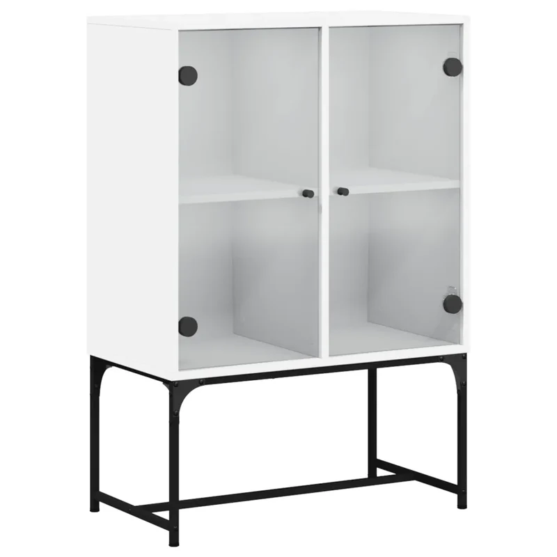 Armoire latérale portes vitrées design intemporel rangement 69 x 37 x 100 cm en bois blanc 02_0049350