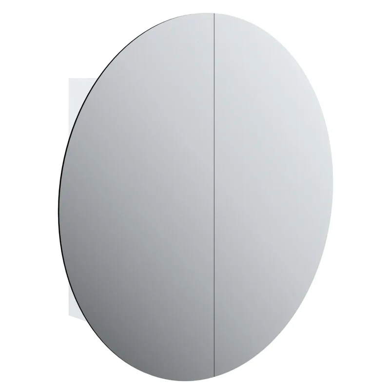Armoire de salle de bain murale avec miroir rond et LED 54 x 54 x 17 cm design moderne en bois blanc 02_0047112
