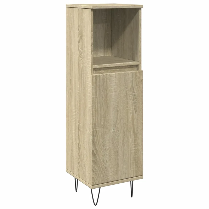 Armoire de salle de bain rangement 30 x 30 x 100 cm avec 3 compartiments style moderne en bois d'ingénierie chêne sonoma 02_0049714