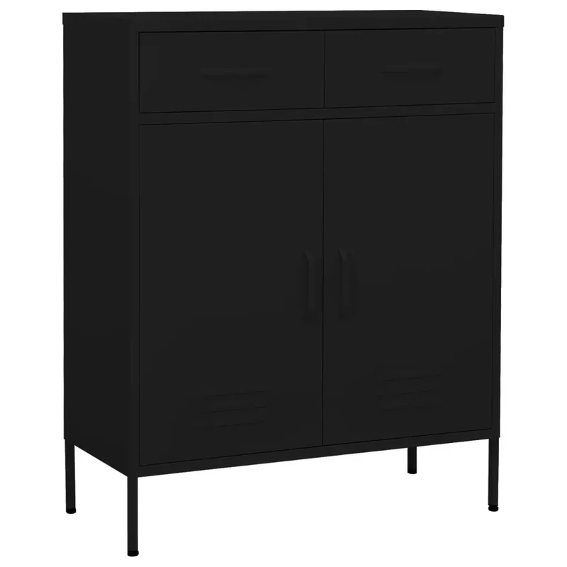 Armoire de rangement moderne robuste 80 x 35 x 101 cm avec tiroirs glissières à billes en acier noir 02_0046851