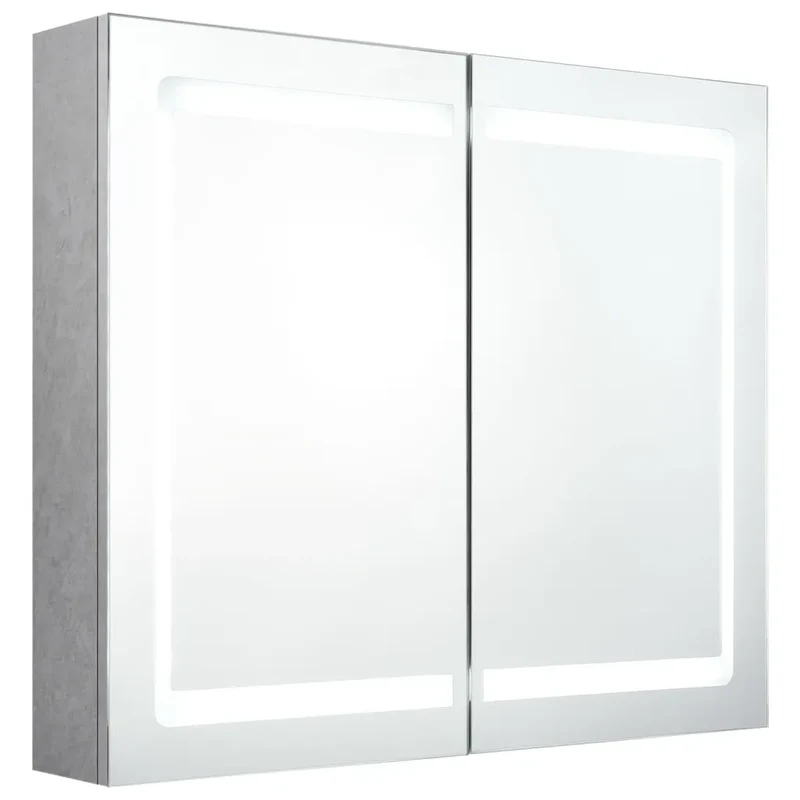 Armoire de salle de bain murale à miroir LED 80 x 12 x 68 cm espace de rangement contemporain en MDF gris béton 02_0046747