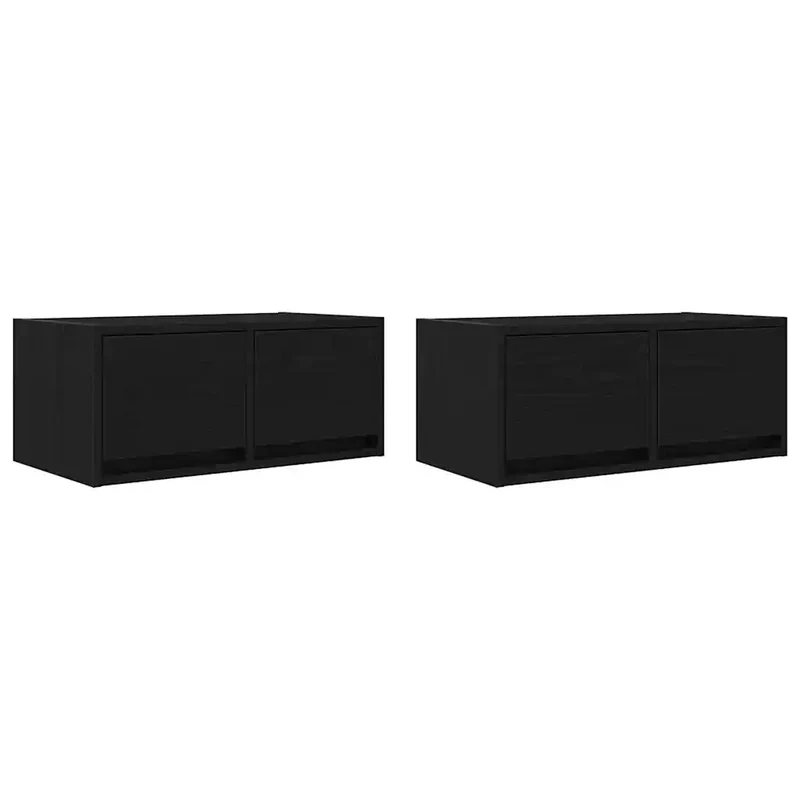 Lot de 2 meubles TV muraux design contemporain gain de place 60 x 31 x 25 cm en bois d'ingénierie noir 02_0051674