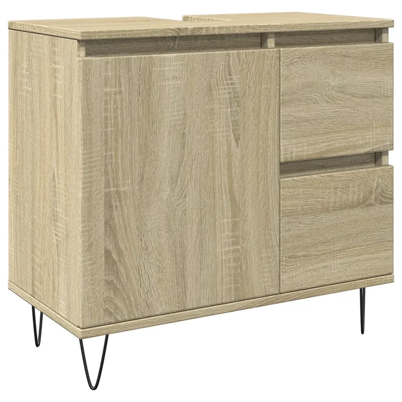 Armoire de salle de bain avec grands compartiments et pieds en fer style industriel 65 x 33 x 60 cm en bois chêne sonoma 02_0049720