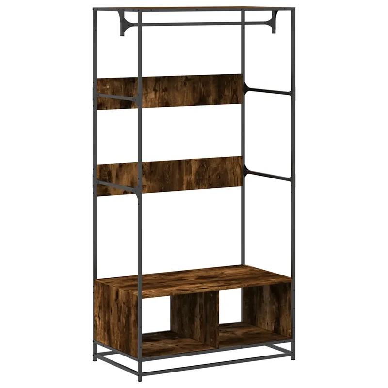 Armoire en bois d'ingénierie chêne fumé 90 x 50 x 180 cm design industriel espace de rangement pratique en bois d'ingénierie chêne fumé 02_0049678