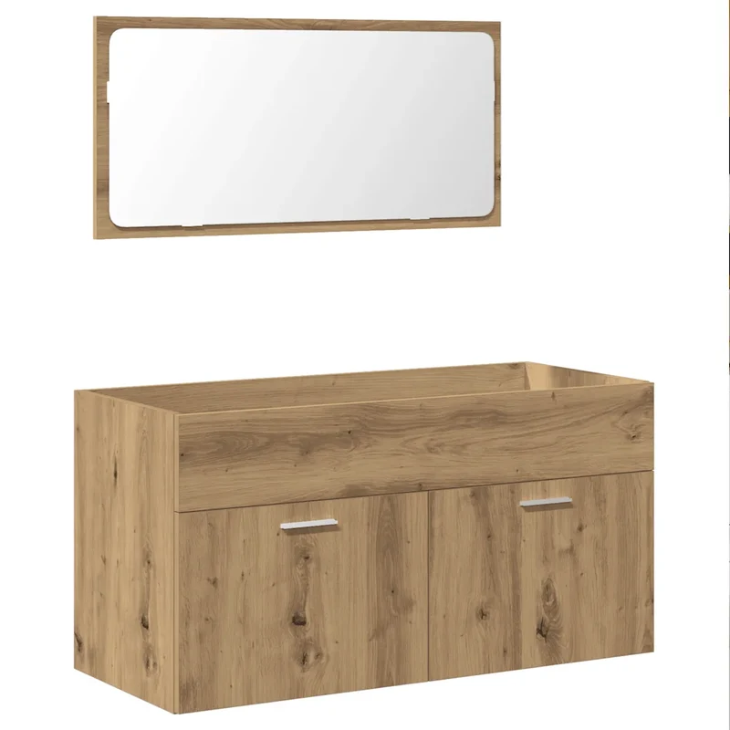 Armoire de salle de bain avec miroir 90 x 38,5 x 46 cm rangement pratique murale en bois d'ingénierie chêne artisanal 02_0050874
