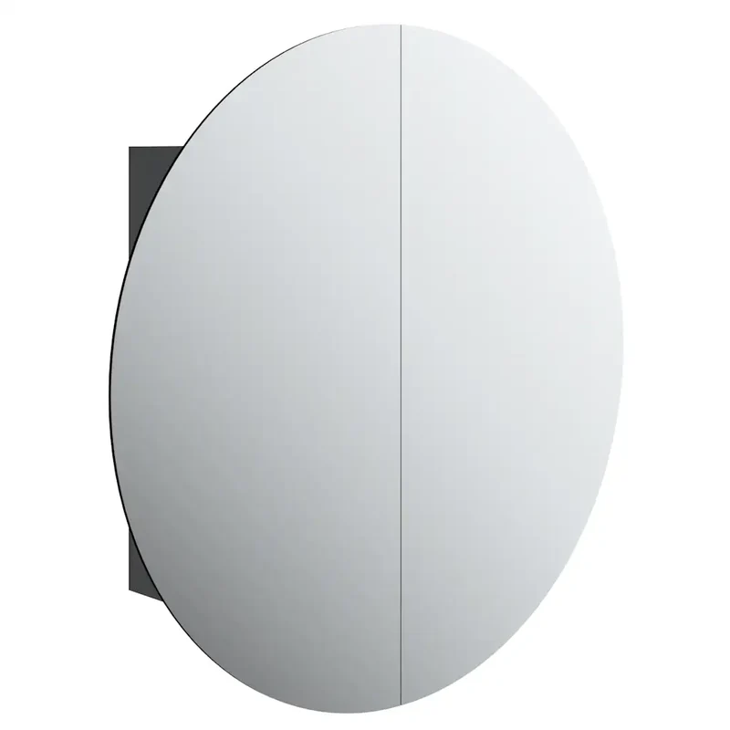 Armoire de salle de bain murale miroir rond LED 54 x 54 x 17 cm rangement pratique moderne en bois noir 02_0047113