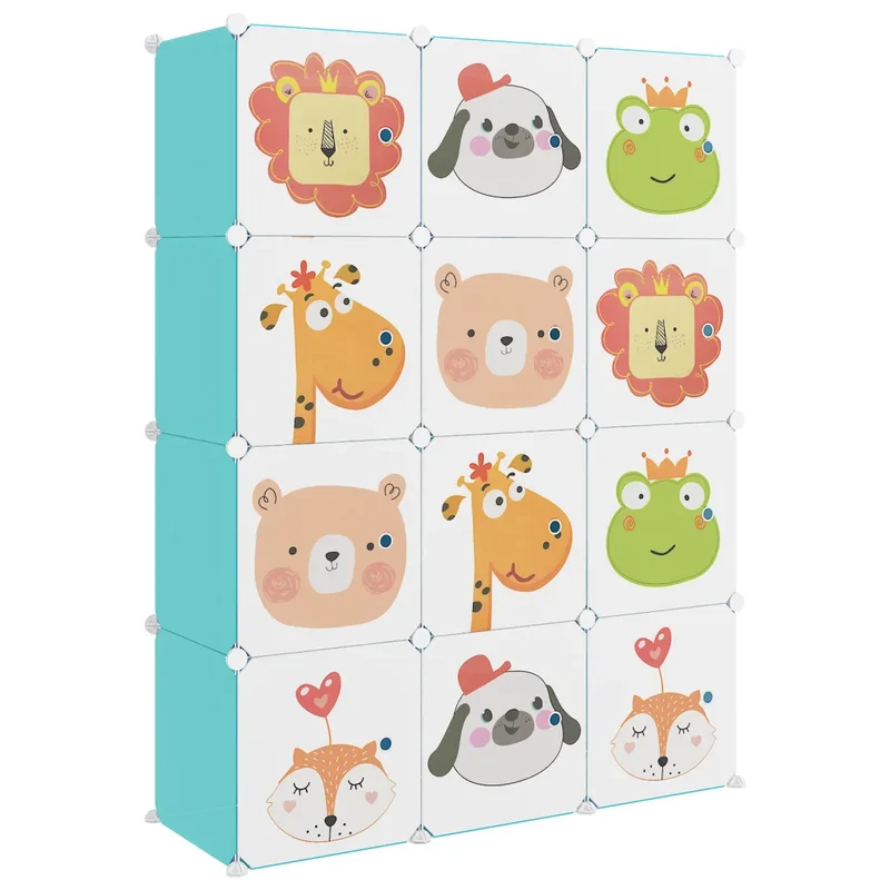 Armoire de rangement pour enfants 110 x 36,5 x 143,5 cm 12 cubes motifs colorés design moderne en PP vert 02_0047049