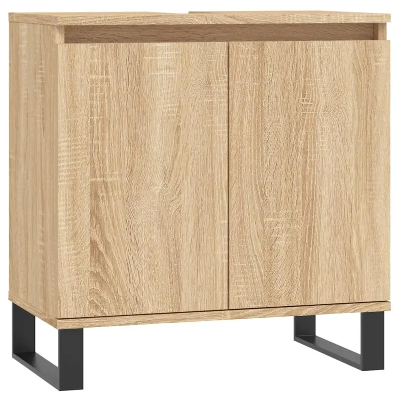 Armoire de bain avec rangements 58 x 33 x 60 cm style industriel finition lisse en bois d'ingénierie chêne sonoma 02_0049031