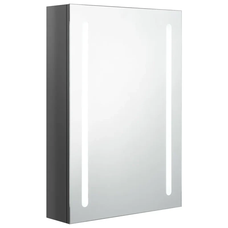 Armoire de salle de bain murale style contemporain avec éclairage LED 50 x 13 x 70 cm en MDF gris brillant 02_0046743