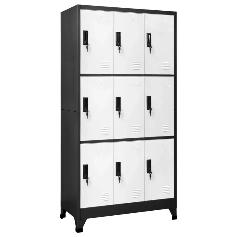 Armoire à casiers moderne rangement bureau 90 x 45 x 180 cm avec portes verrouillables en acier anthracite 02_0047020