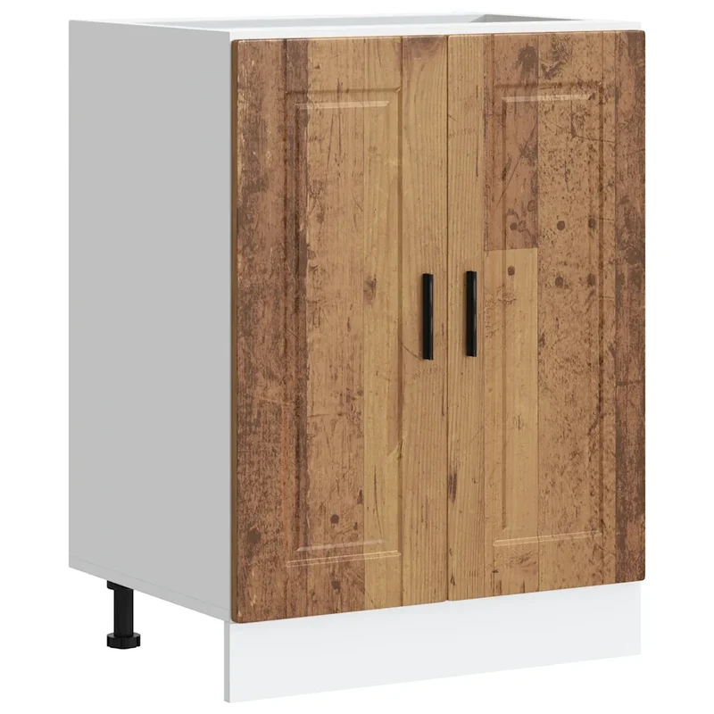 Armoire de cuisine Porto avec portes de rangement 60 x 46 x 81,5 cm pratique ambiance cosy en bois d'ingénierie vieux bois 02_0050240