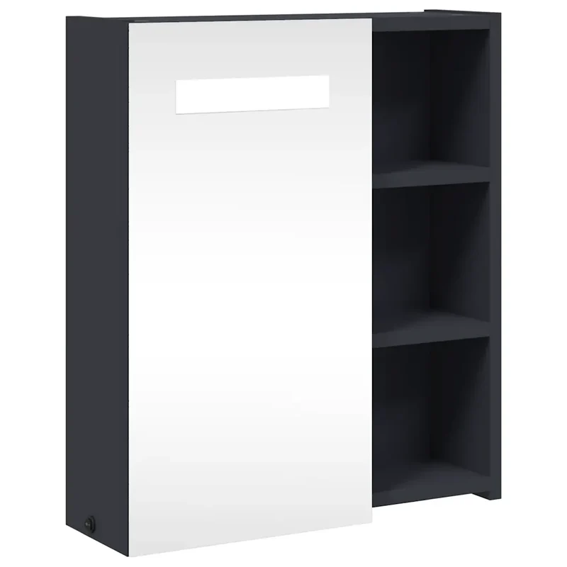 Armoire de salle de bain murale avec éclairage LED 45 x 13 x 52 cm rangement pratique style épuré en bois gris 02_0047266