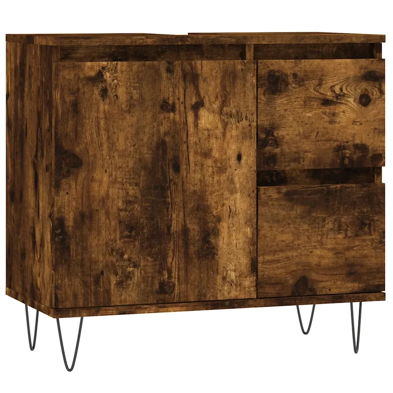 Armoire de salle de bain avec rangement porte tiroirs 65 x 33 x 60 cm style industriel en bois d'ingénierie chêne fumé 02_0049044
