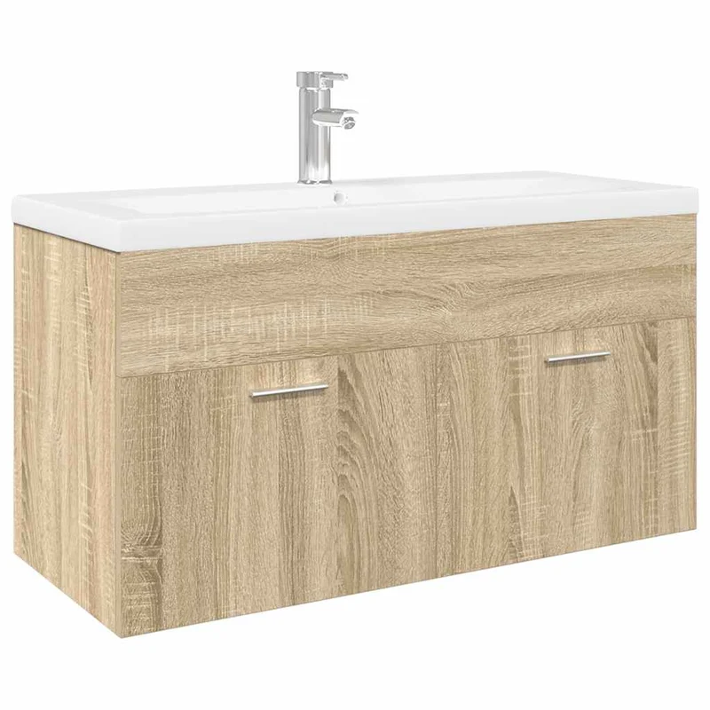 Armoire lavabo de salle de bain design moderne avec vasque intégrée 90 x 38,5 x 46 cm en bois d'ingénierie chêne sonoma 02_0055765