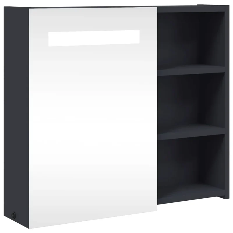 Armoire de salle de bain à miroir design épuré murale 60 x 13 x 52 cm avec éclairage LED en bois gris 02_0047270