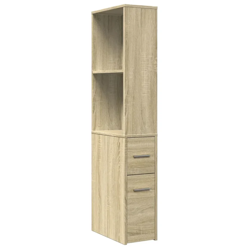 Armoire de salle de bain étroite avec roulettes 22 x 41 x 135 cm grand espace de rangement style classique en bois d'ingénierie chêne sonoma 02_0050666