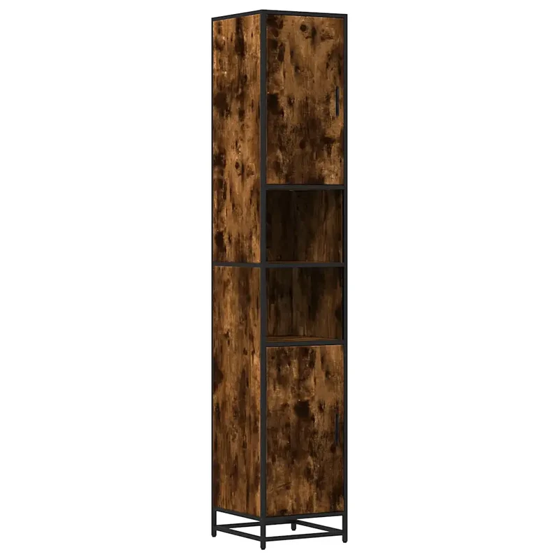 Armoire de salle de bain avec 6 compartiments pratique rangement 35 x 37,5 x 188,5 cm en bois d'ingénierie chêne fumé 02_0055631