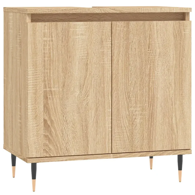 Armoire de salle de bain avec pieds en fer grand rangement 58 x 33 x 60 cm style industriel en bois d'ingénierie chêne sonoma 02_0049016