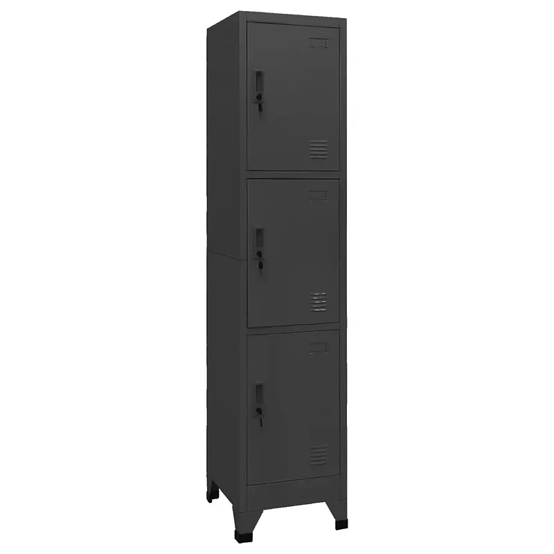 Armoire à casiers moderne rangement bureau 38 x 45 x 180 cm avec 3 portes verrouillables en acier anthracite 02_0046998