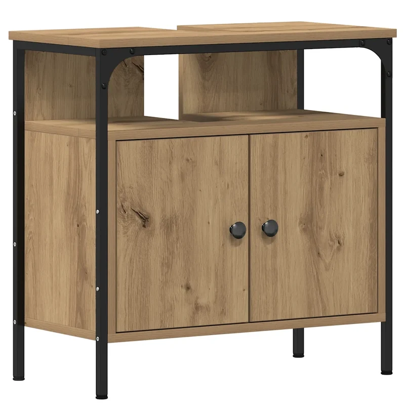 Armoire lavabo salle de bain rangement esthétique 60 x 30 x 60 cm en bois d'ingénierie chêne artisanal 02_0051853