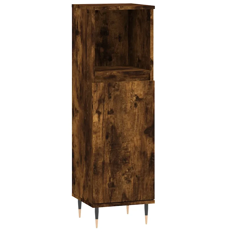 Armoire de bain à étagères ouverte design industriel salle de bain 30 x 30 x 100 cm en bois chêne fumé 02_0049000