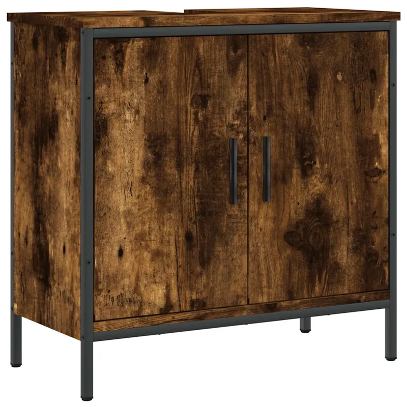 Armoire lavabo salle de bain design moderne rangement pratique 60 x 30 x 60 cm en bois chêne fumé 02_0049444