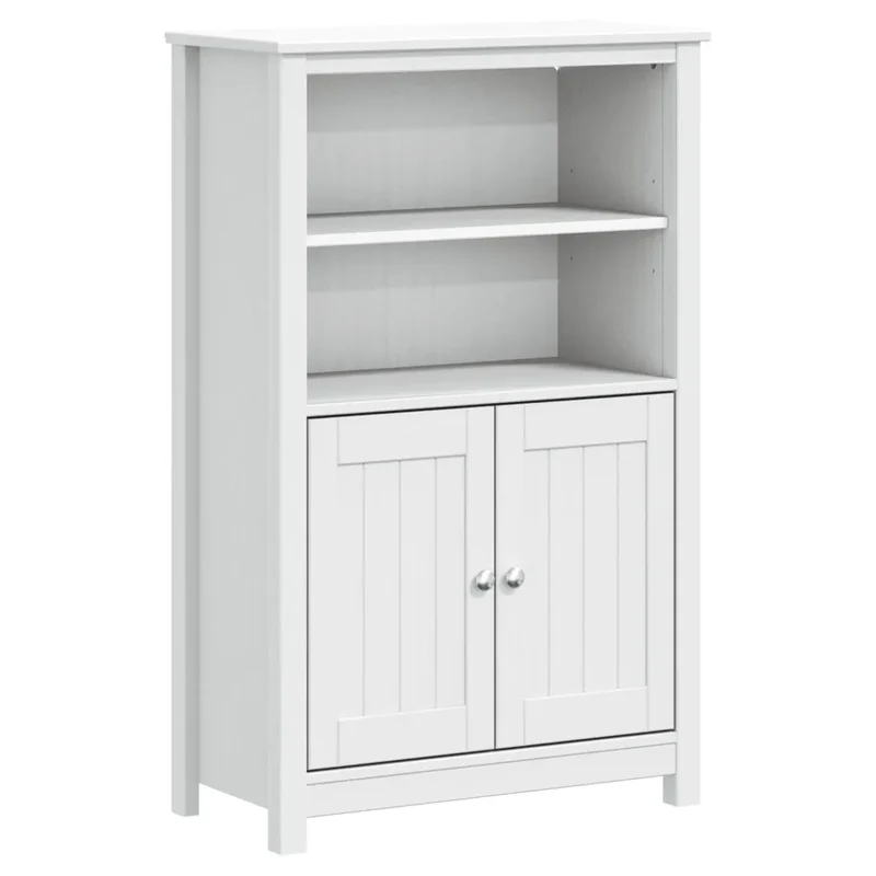 Armoire de salle de bain rustique avec 4 étagères et 2 portes 69,5 x 34 x 110 cm en pin massif blanc 02_0047339