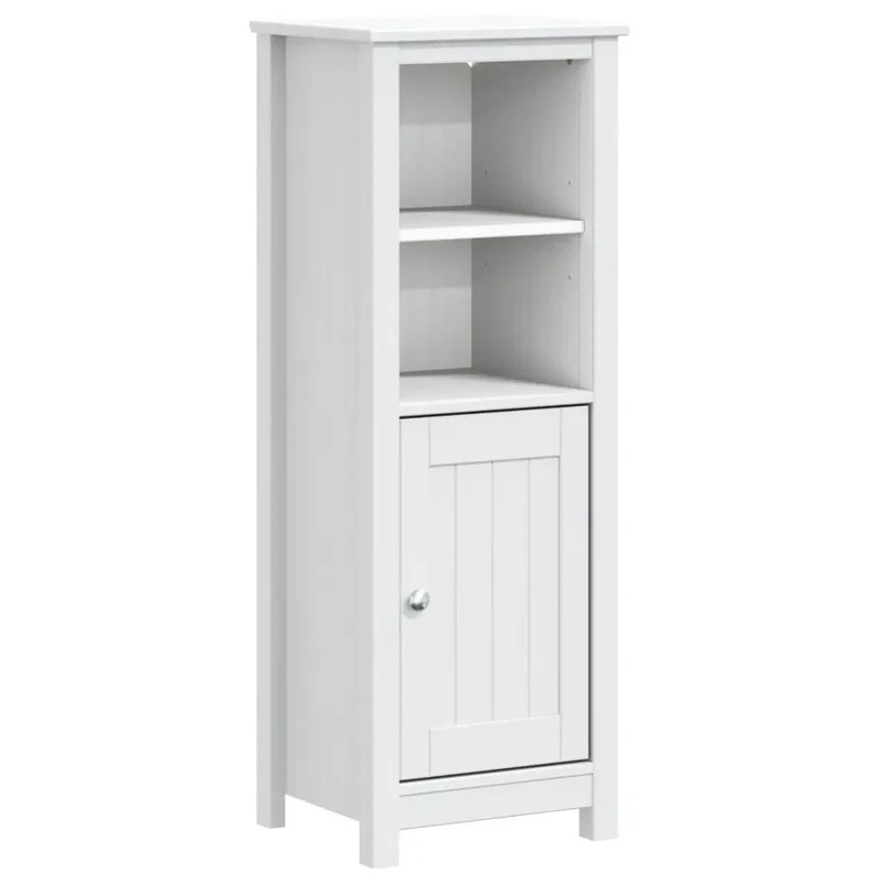 Armoire de salle de bain rustique avec 4 étagères rangement 40 x 34 x 110 cm en pin massif blanc 02_0047337