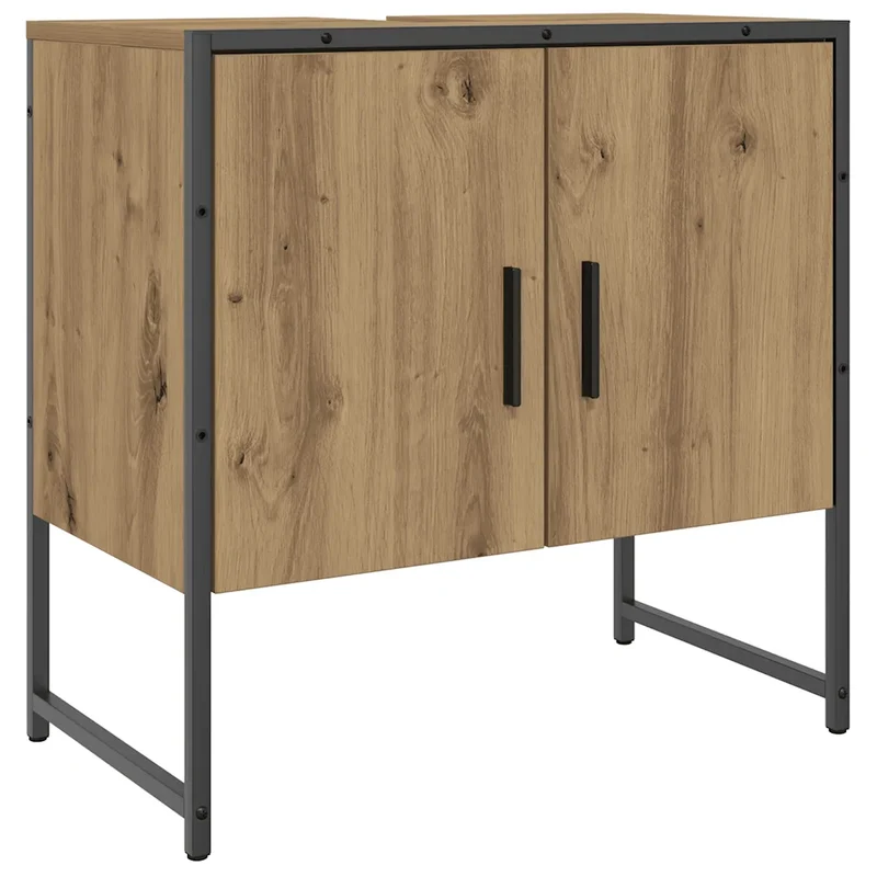 Armoire lavabo de salle de bain design compact avec rangement 60 x 33 x 60 cm en bois chêne artisanal 02_0051182