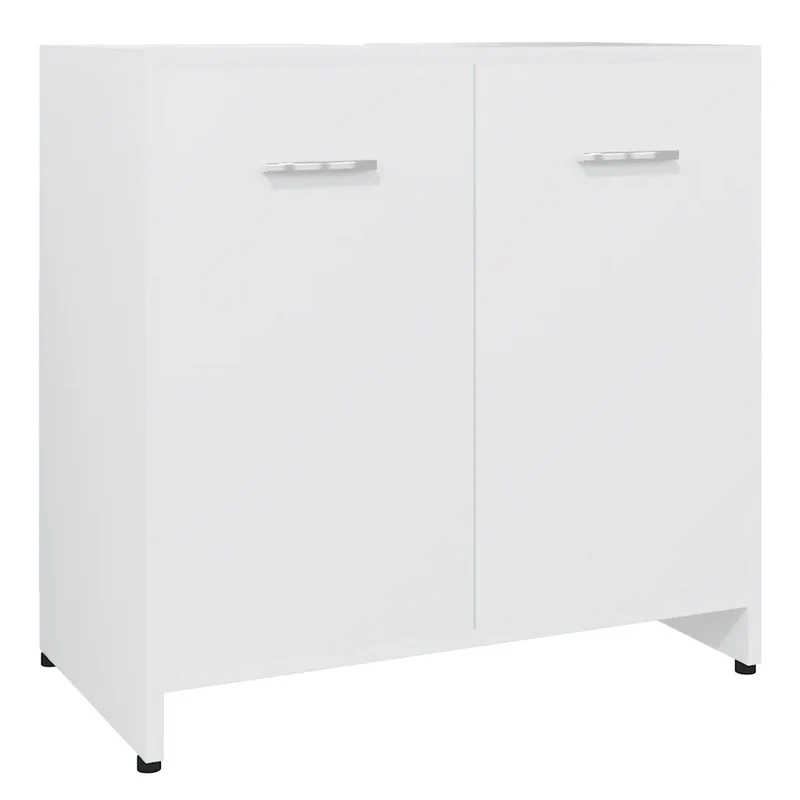 Armoire de salle de bain rangement 60 x 33 x 61 cm design épuré avec 2 portes en bois d'ingénierie blanc 02_0047710