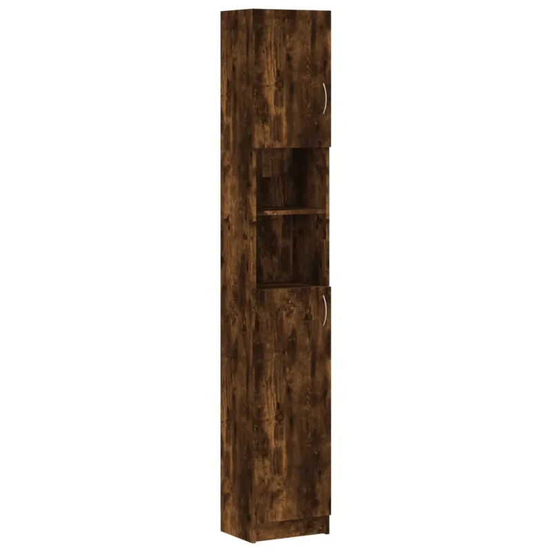 Armoire de salle de bain haute rangement flexible 32 x 25,5 x 190 cm en bois d'ingénierie chêne fumé 02_0048183