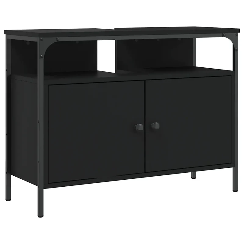 Armoire lavabo de salle de bain peu encombrante rangement 80 x 30 x 60 cm en bois d'ingénierie noir 02_0049437