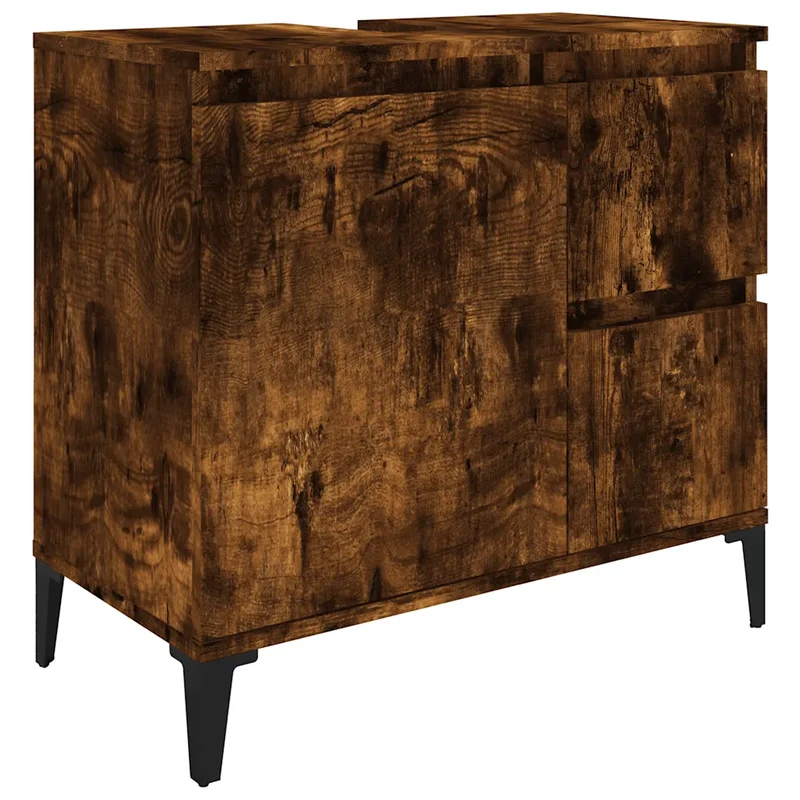 Armoire de bain chêne fumé 65 x 33 x 60 cm rangement pratique design moderne en bois d'ingénierie chêne fumé 02_0048418