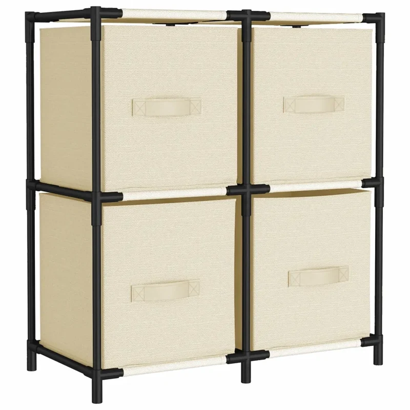 Armoire de rangement 4 paniers en tissu crème 63 x 30 x 71 cm structure stable design moderne en acier crème 02_0046935