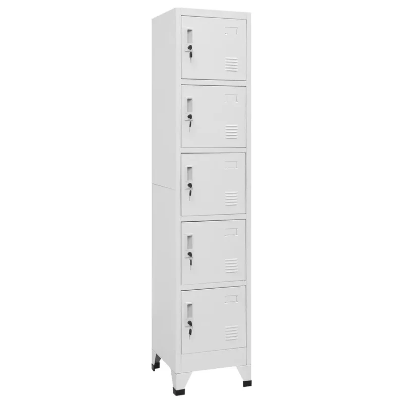 Armoire à casiers moderne avec 5 portes verrouillables rangement bureau 38 x 40 x 180 cm en acier gris clair 02_0047003