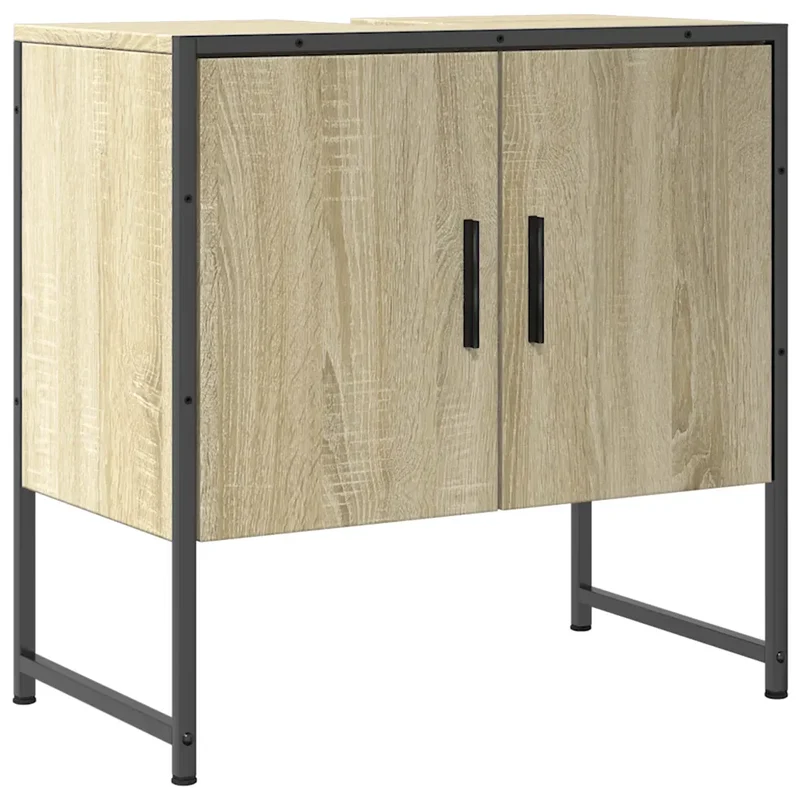 Armoire lavabo de salle de bain design compacte rangement optimisé 60 x 33 x 60 cm en bois chêne sonoma 02_0049451
