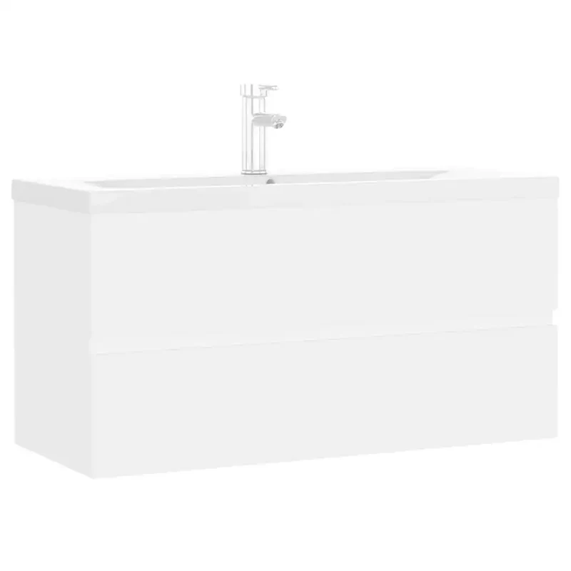 Armoire d'évier avec lavabo intégré pratique style contemporain 90 x 38,5 x 45 cm en bois d'ingénierie blanc 02_0055093