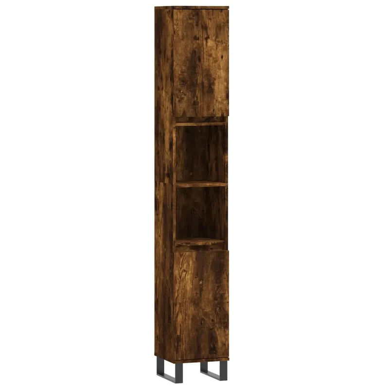 Armoire de bain avec rangements modulables 30 x 30 x 190 cm style industriel en bois d'ingénierie chêne fumé 02_0048994