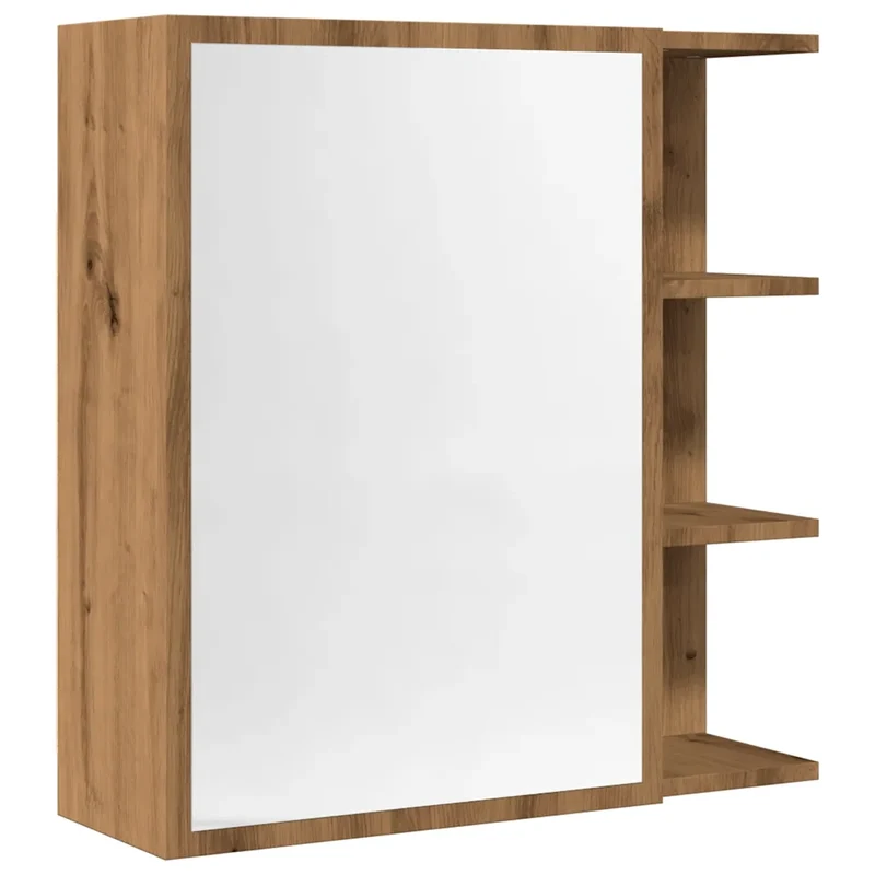 Armoire à miroir murale moderne 62,5 x 20,5 x 64 cm avec grand espace de rangement déco salle de bain en bois chêne artisanal 02_0050784