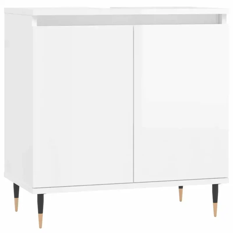 Armoire de salle de bain blanche brillante 58 x 33 x 60 cm rangement spacieux style industriel en bois d'ingénierie blanc 02_0049015