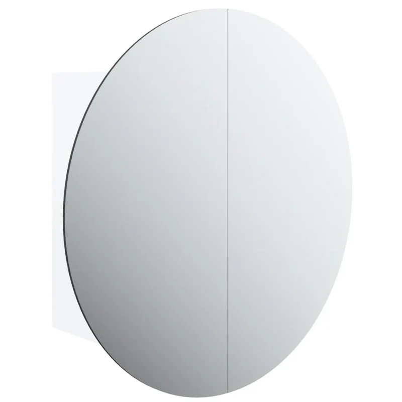 Armoire de salle de bain murale miroir rond LED 47 x 47 x 17 cm espace de rangement moderne en bois blanc 02_0047108