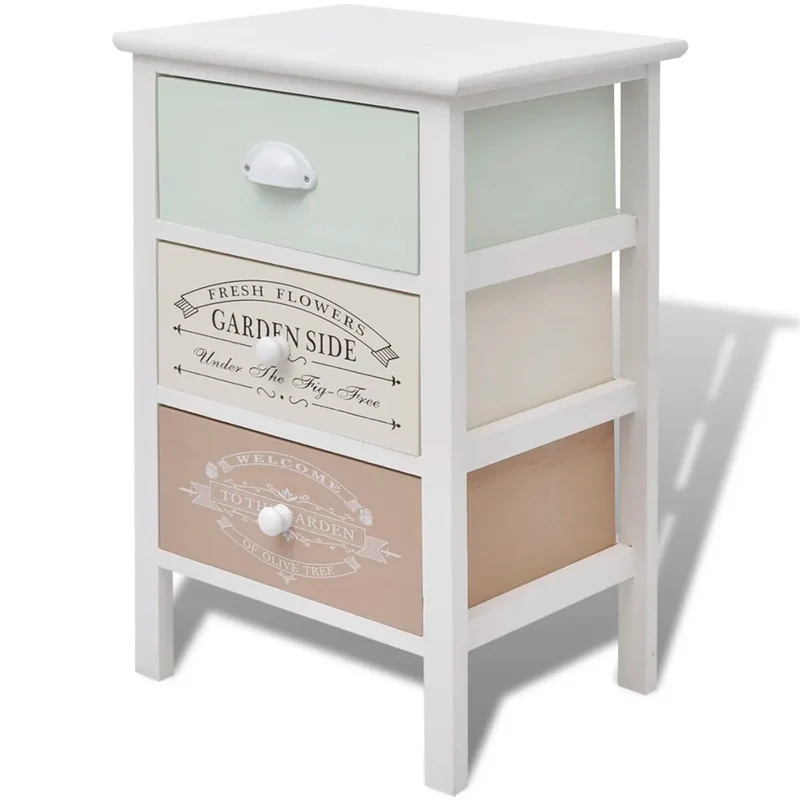 Armoire de rangement avec 3 tiroirs style français rustique 38 x 28 x 57 cm en bois blanc 02_0046273