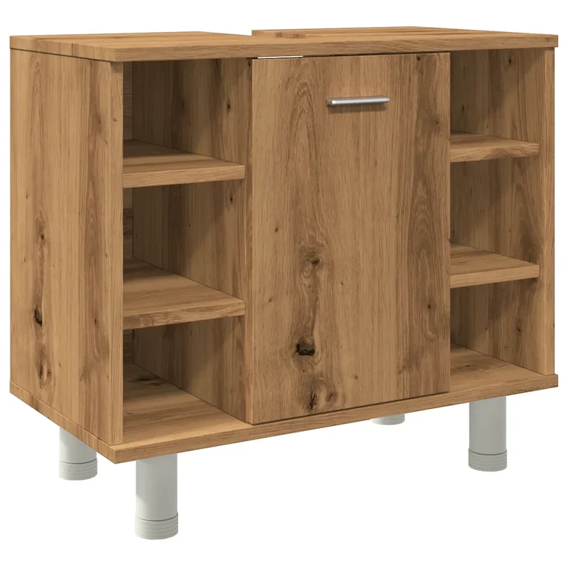 Armoire de salle de bain murale pratique 60 x 32 x 54 cm rangement spacieux design épuré en bois d'ingénierie chêne artisanal 02_0050778