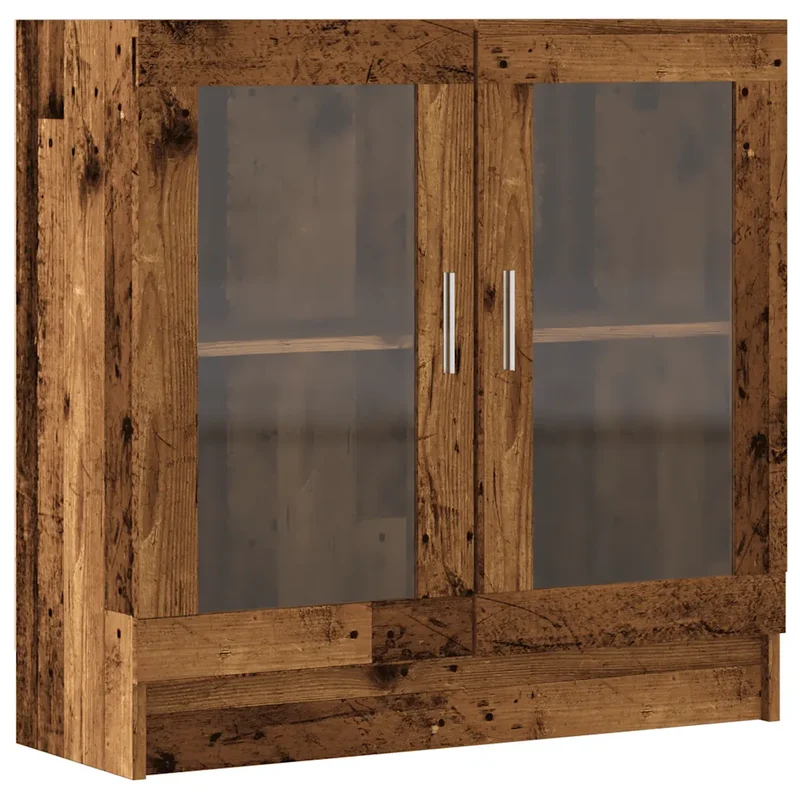 Meuble armoire à livres classique épuré 82 x 30 x 80 cm avec portes vitrées en bois d'ingénierie vieux bois 02_0050780