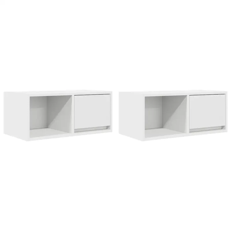 Lot de 2 meubles TV muraux design épuré rangement 60 x 31 x 25,5 cm en bois d'ingénierie blanc 02_0051627