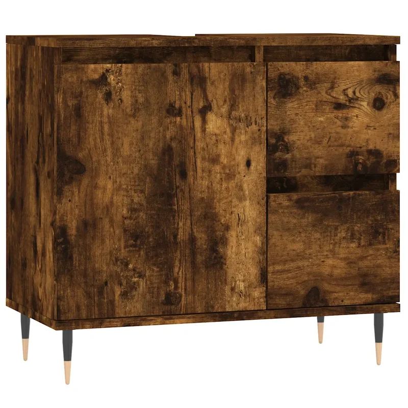 Armoire de bain bois d'ingénierie 65 x 33 x 60 cm grand espace de rangement style industriel en chêne fumé 02_0049037