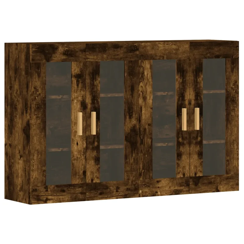 Lot de 2 armoires murales rangement pratique design mural 69,5 x 34 x 90 cm en bois d'ingénierie chêne fumé 02_0055403